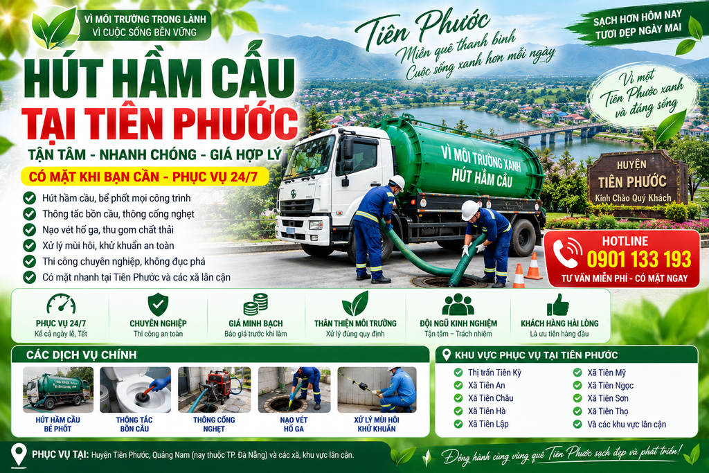 Hút hầm cầu tại Tiên Phước – Hotline 0901 133 193